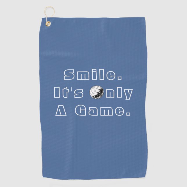Serviette De Golf Smile It's Only A Game, Personnaliser, Bleu (Devant)