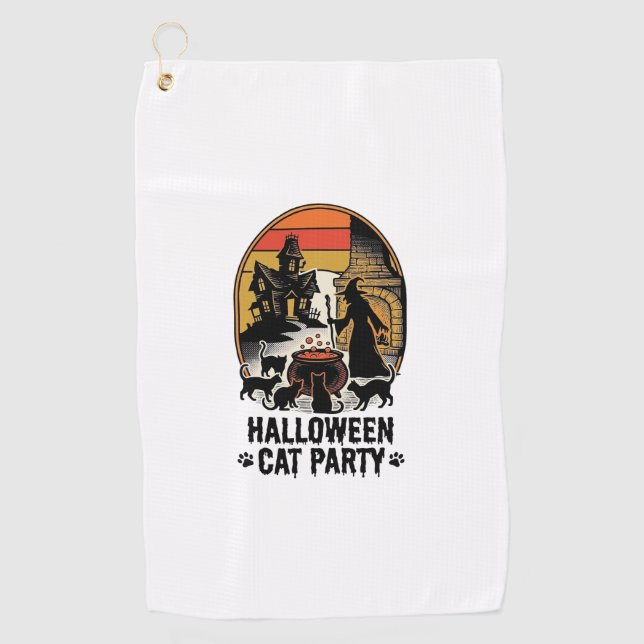 Serviette De Golf Soirée de chat Halloween Design de chats de sorciè (Devant)
