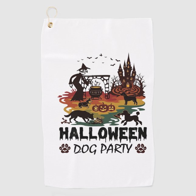 Serviette De Golf Soirée de chien d'Halloween Sorcières Chiens Citro (Devant)