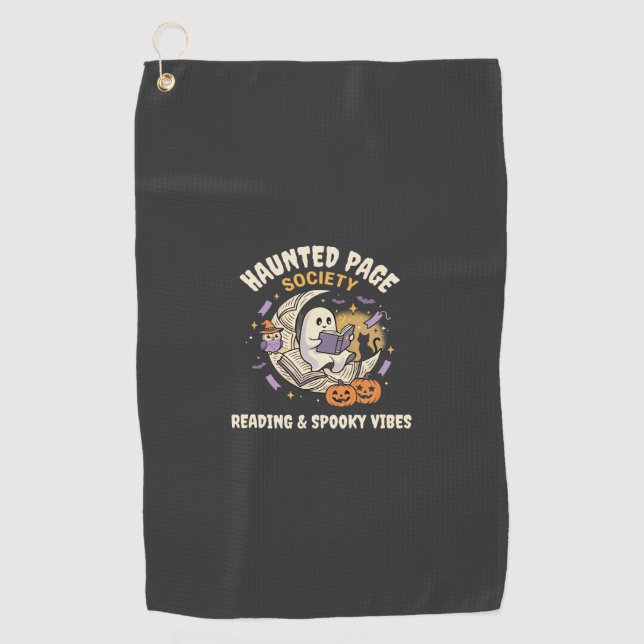 Serviette De Golf Soirée de lecture hantée d'Halloween (Devant)