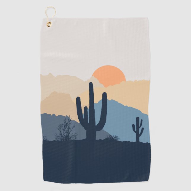 Serviette De Golf Soleil désert bleu et beige (Devant)