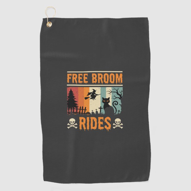 Serviette De Golf Sorcière Chat de Balades de Balai Gratuits Hallowe (Devant)
