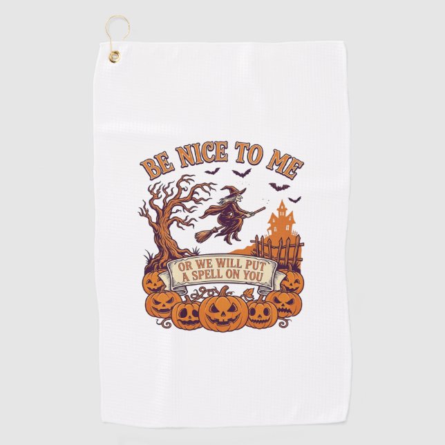 Serviette De Golf Sorcière de Halloween Broom Citrouilles_1 (Devant)