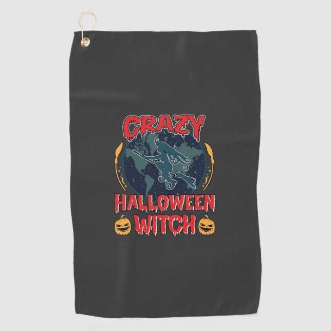 Serviette De Golf Sorcière de Halloween fou Citrouille Volant Lune N (Devant)