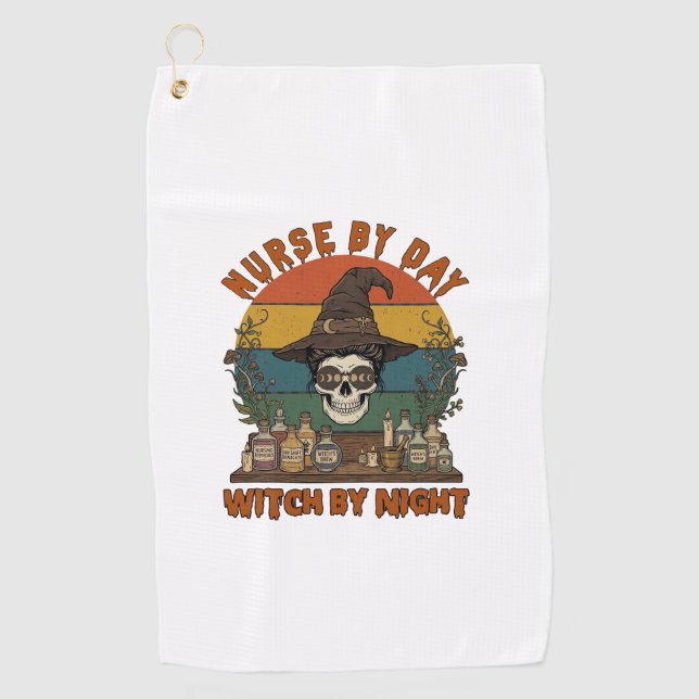 Serviette De Golf Sorcière de jour de garde de nuit Halloween Crâne  (Devant)