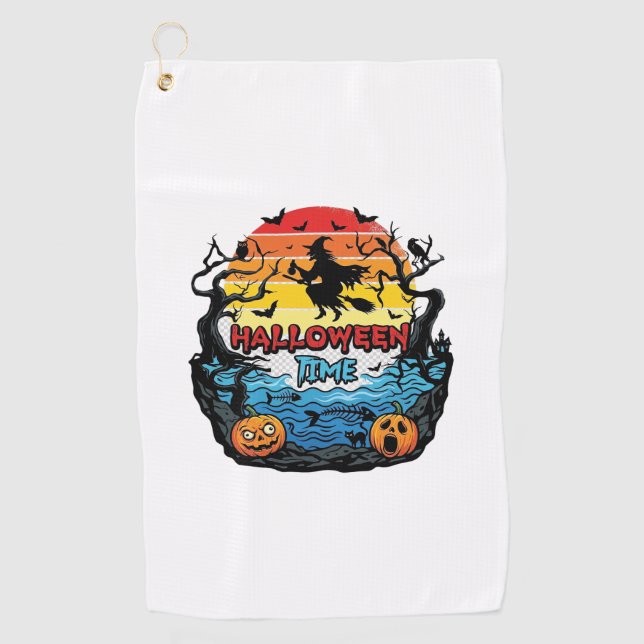 Serviette De Golf Sorcière de la période d'Halloween Citrouilles Cha (Devant)