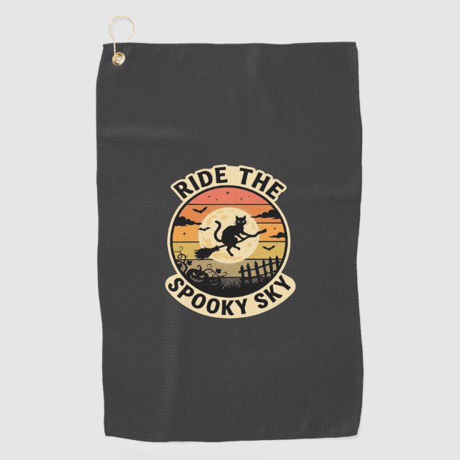 Serviette De Golf Sorcière de minuit d'Halloween Coucher de soleil (Devant)
