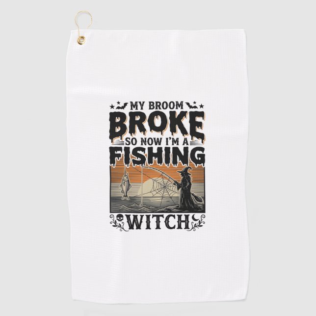 Serviette De Golf Sorcière de pêche Halloween Dessin Vectoriel Vinta (Devant)