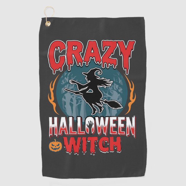 Serviette De Golf Sorcière d'Halloween folle balai volant design d'h (Devant)