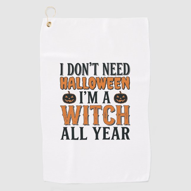 Serviette De Golf Sorcière drôle toute l'année Typographie Halloween (Devant)