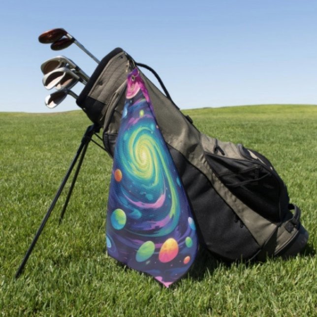 Serviette De Golf Spin planétaire (Neon Galaxy Space Golf Towel – Cosmic Spiral Planets Club Towel Trippy Nebula Golfer Sports Gift
)