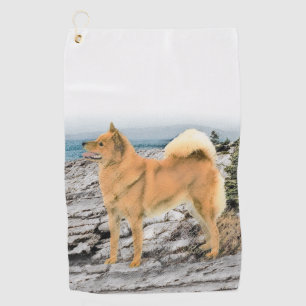 Serviette De Golf Spitz finlandais à Seashore Peinture - Chien Art
