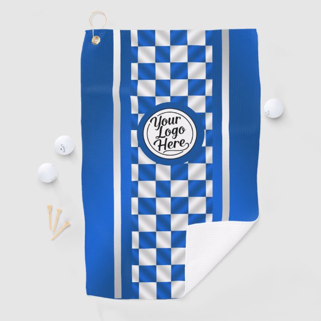 Serviette de golf sportive en bleu royal avec logo (En situation)