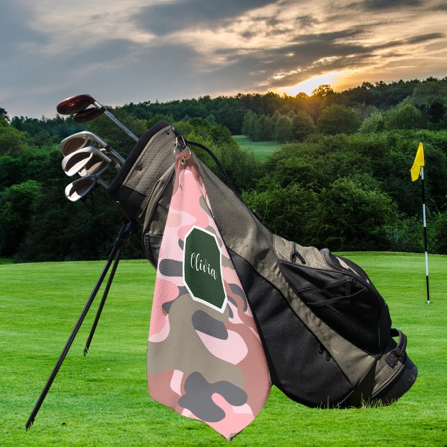 Serviette De Golf Style moderne rose & camouflage vert, Personnalise (Créateur téléchargé)