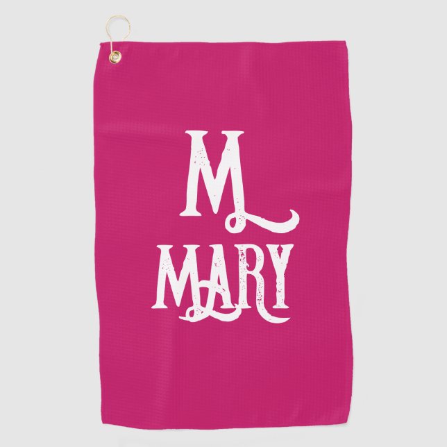 SERVIETTE DE GOLF STYLISÉ SCRIPT MONOGRAM PINK GOLF TOWEL (Devant)