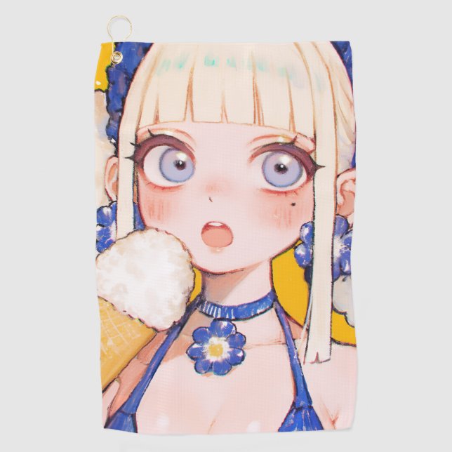 Serviette De Golf Sunny Scoop Anime Girl avec Vanilla Cone (Devant)