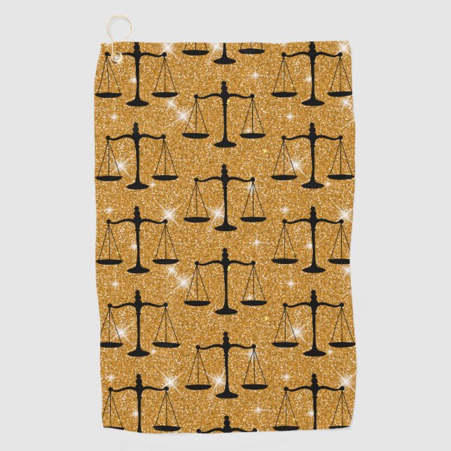 Serviette De Golf Symbole de Justice Balance dorée scintillante (Devant)