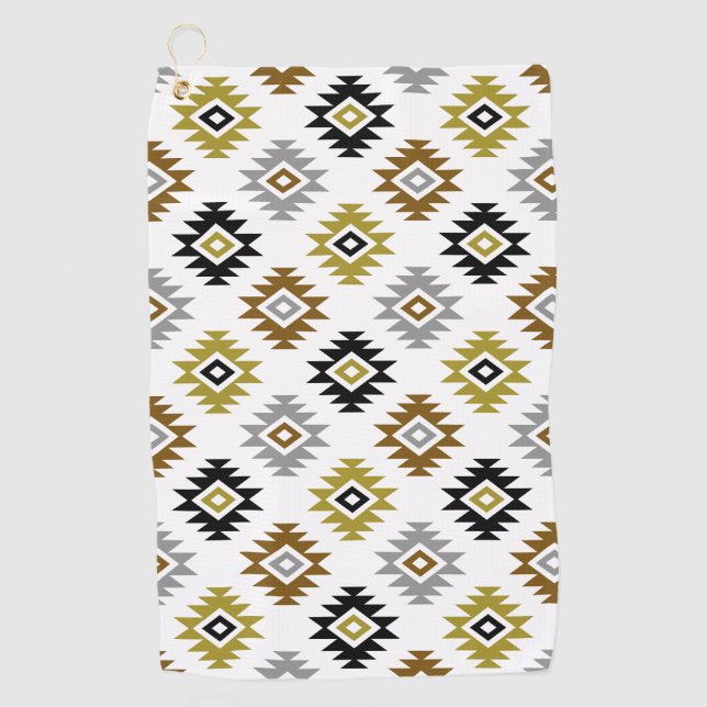Serviette De Golf Symbole d'or gris Aztec BW Bronze sur Motif blanc (Devant)