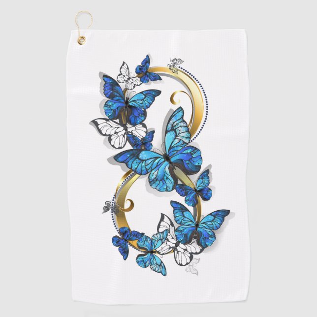 Serviette De Golf Symbole infini de papillons Morpho bleus (Devant)