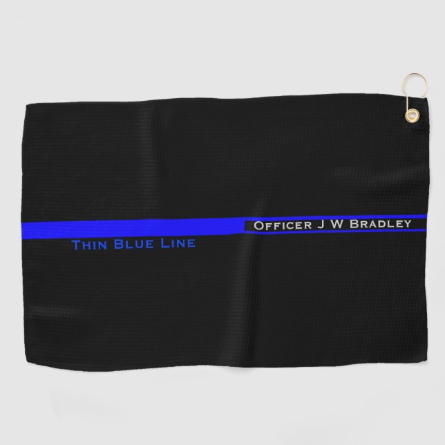 Serviette De Golf Symbole Ligne Bleue Mince Nom de l'agent de police (Horizontal)