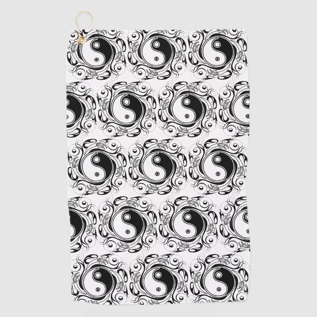 Serviette De Golf Symbole Yin & Yang Tatouage Noir et Blanc (Devant)