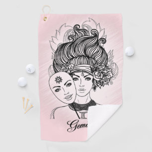 Serviette De Golf Symbole zodiaque masqué Lady Gemini et signe rose