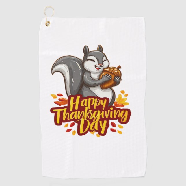 Serviette De Golf T-shirt classique Bon thanksgiving mignon écureuil (Devant)