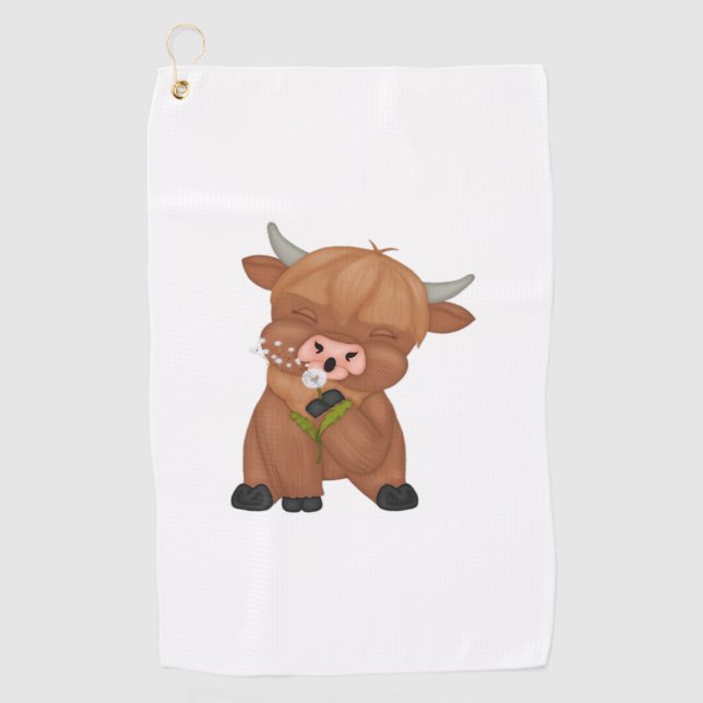 Serviette De Golf T-shirt classique de la vache de Highland et du ch (Devant)