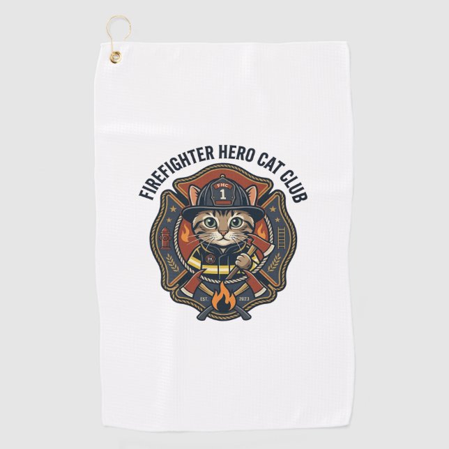 Serviette De Golf T-shirt graphique chat héros pompier - Feu (Devant)