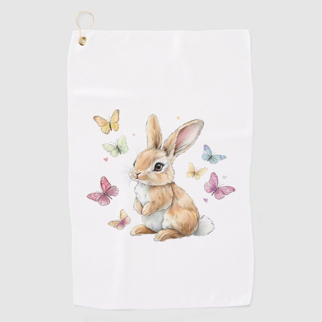 Serviette De Golf T-shirt joli lapin de Pâques papillon (Devant)