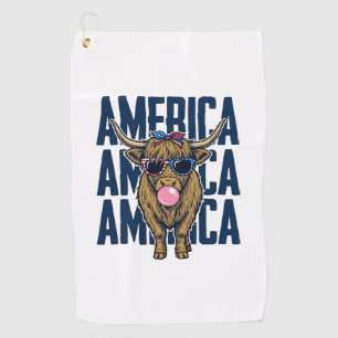 Serviette De Golf T-Shirt Vintage Amérique Vache Highland Patriotiqu
