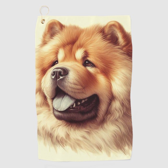 Serviette De Golf Tableau vintage Chow-Chow (Devant)
