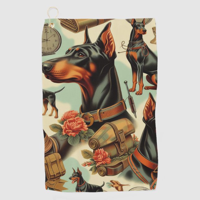 Serviette De Golf Tableau vintage Doberman sans joint (Devant)