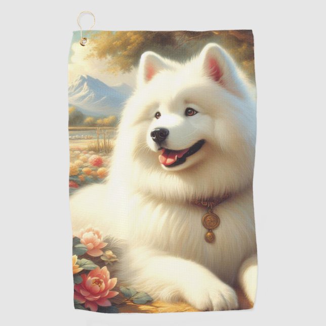 Serviette De Golf Tableau vintage Samoyed Dog (Devant)