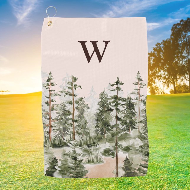 Serviette De Golf Tapisserie de monogramme aquarelle Rustique Forêt  (In situ)