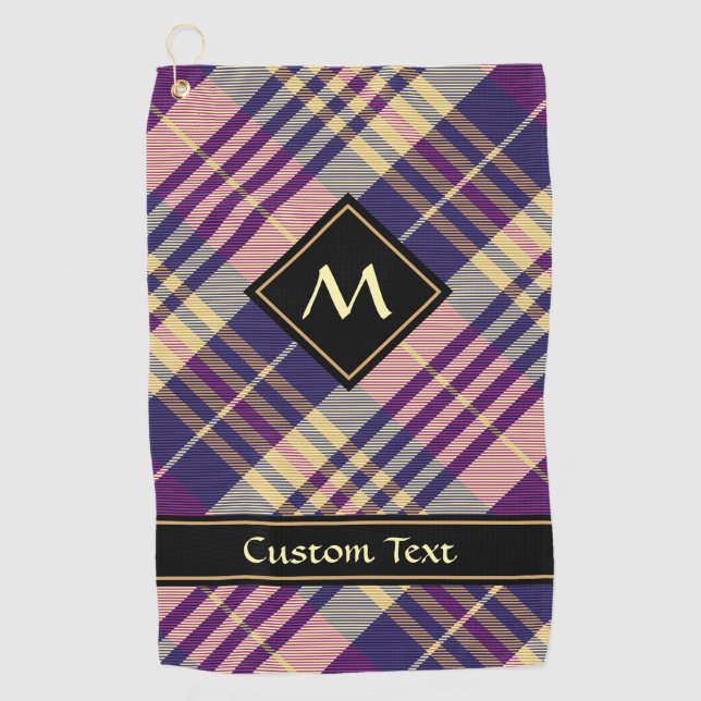 Serviette De Golf Tartan mauve, or et bleu (Devant)