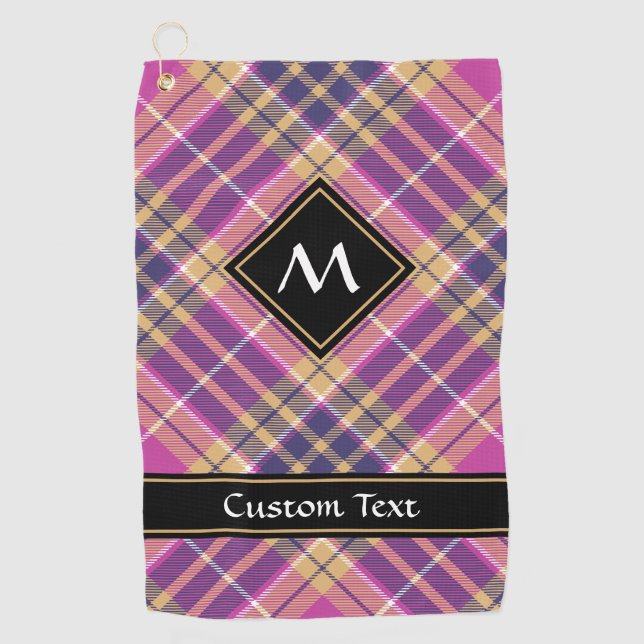 Serviette De Golf Tartan rose, or et bleu (Devant)