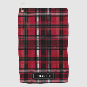 Serviette De Golf Tartan Rouge Et Noir Plaid Motif Et Nom Personnali