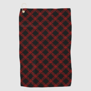 Serviette De Golf Tartan rouge rustique et noir avec lignes gaufrées