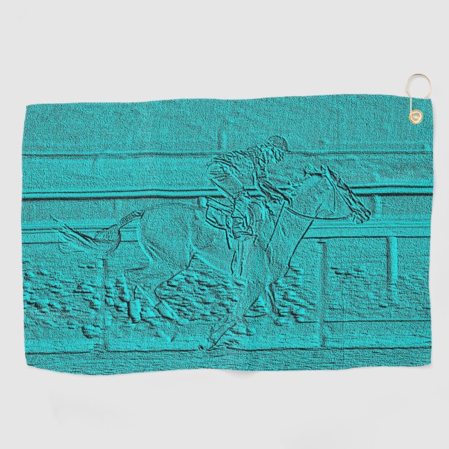 Serviette De Golf Teal a gravé à l'eau-forte la silhouette de course (Horizontal)