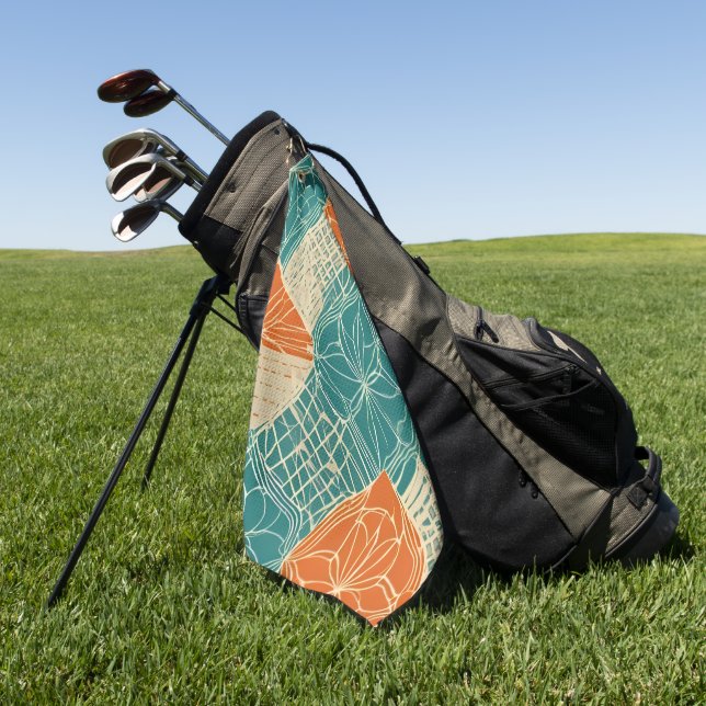Serviette De Golf Teal, Orange, and Tan Abstract Flowers (Vert)