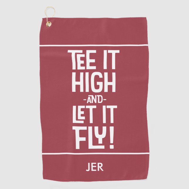 Serviette De Golf Tee de golf humoristique rouge monogrammé pour gol (Devant)