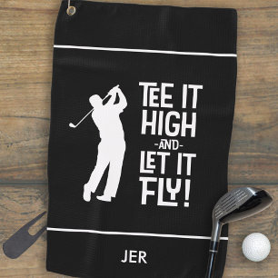 Serviette De Golf Tee Noir Éleve-le Haut & Laisse-le Voler Humour de