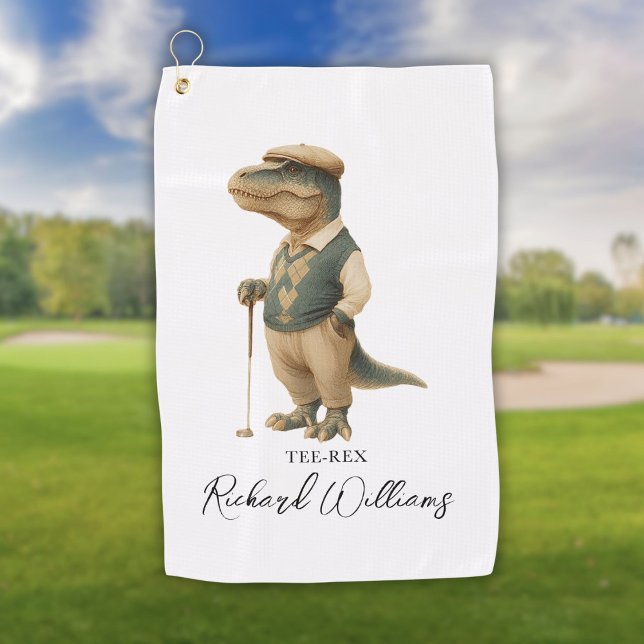 Serviette De Golf Tee-Rex golfeur dinosaure cool Signature Nom (Cool Tee-Rex Golfer Dinosaur Signature Name Golf Towel)