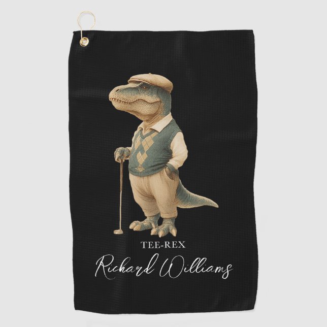 Serviette De Golf Tee-Rex golfeur dinosaure cool Signature Nom (Devant)
