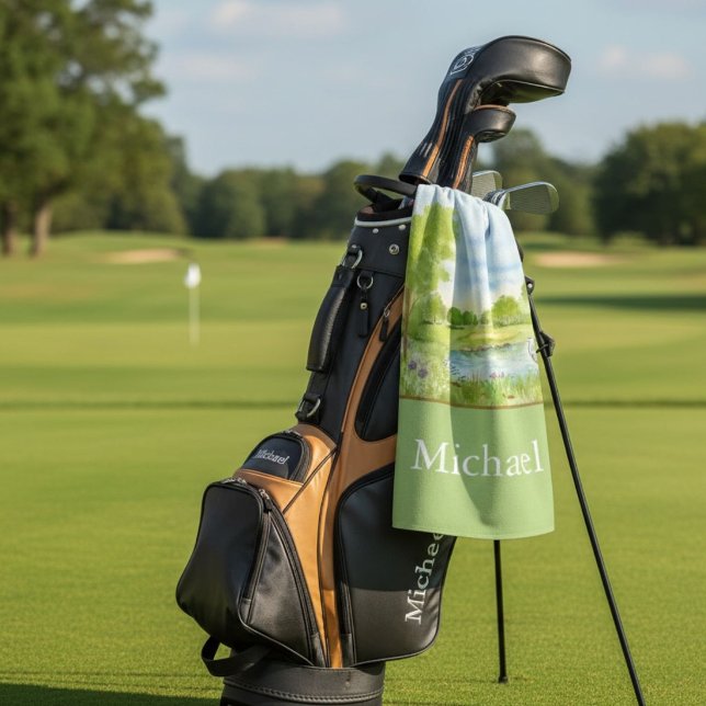 Serviette De Golf Terrain de golf monogrammé avec Héron  (Créateur téléchargé)