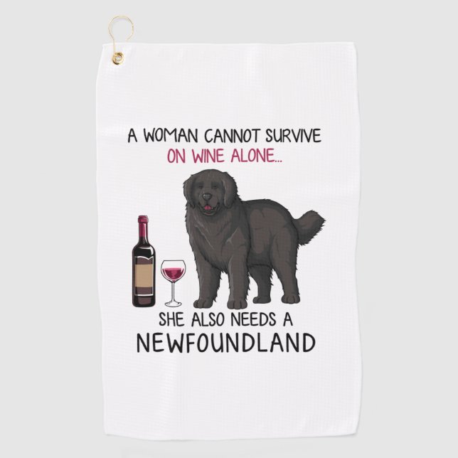 Serviette De Golf Terre-Neuve et le vin Drôle chien (Devant)