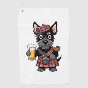 Serviette De Golf Terrier écossais à Tartan Kilt avec bière et tuyau