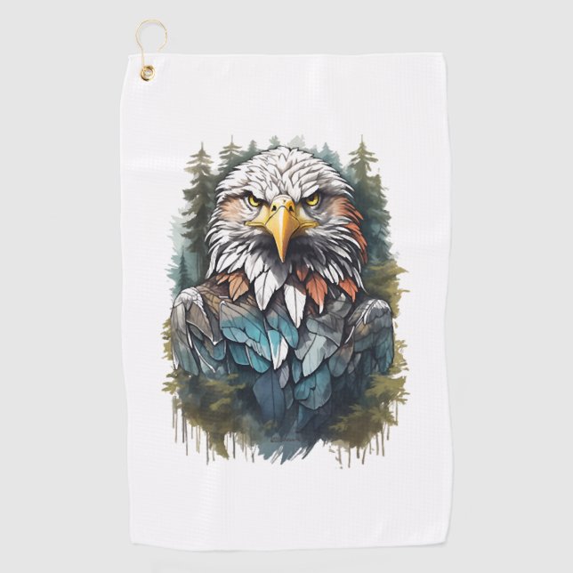 Serviette De Golf Tête d'aigle en forêt (Devant)