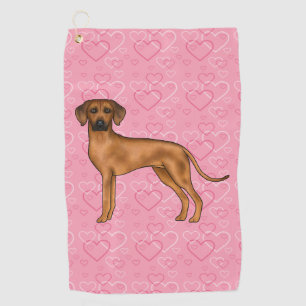 Serviette De Golf Tête de chien Rhodesian Ridgeback sur coeurs roses